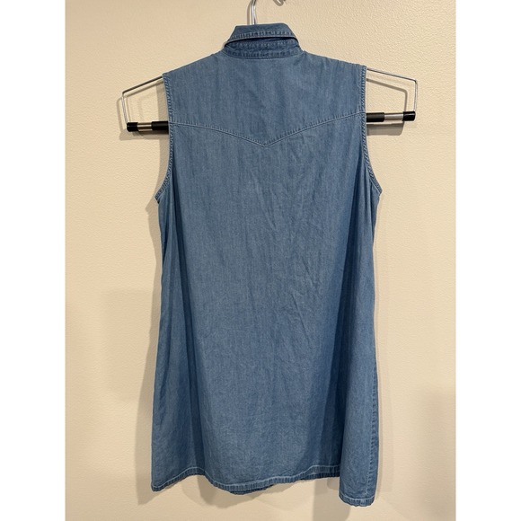 Bit & Bridle Dress Size Large Blue Button Down Pockets Sleeveless Cotton - Picture 6 of 6